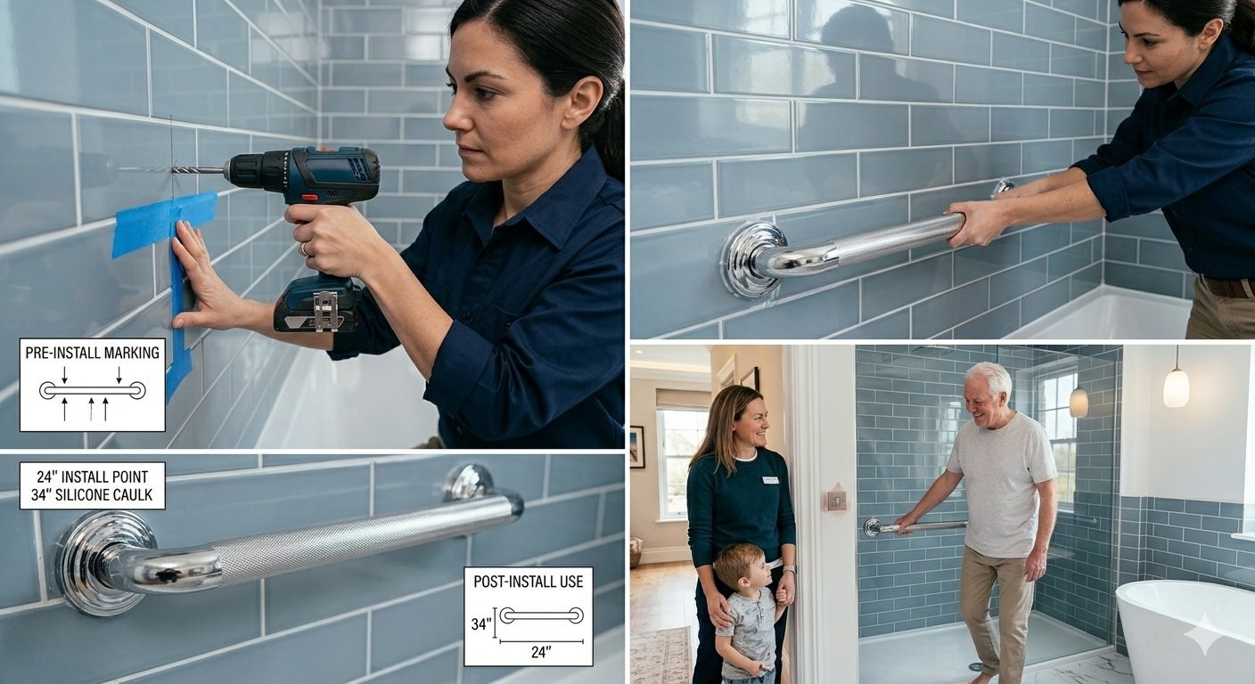 Grab bar installation following a home safety assessment recommendation