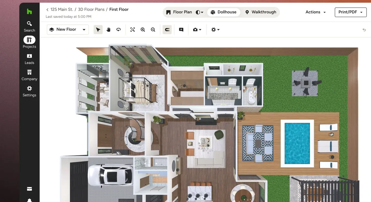 A laser-measured floor plan of a home